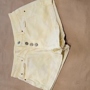 NoBo, No Boundaries Size 5 Yellow Distressed Cuffed Hem Button Fly Denim Shorts